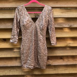 Rose Gold Sequined Mini Dress